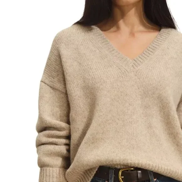 Buck Mason Highland Alpaca Boxy V-Neck Heather Khaki Size  XL - Picture 3 of 10